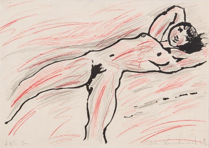 Šwierkiewicz Róbert (Pécs, 1942 ) Női akt Tus, kréta, grafit, papír 300