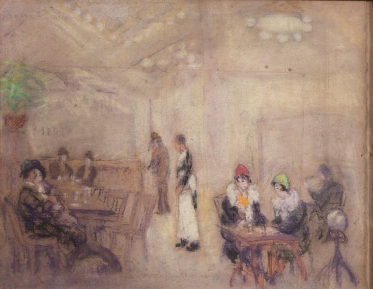 19. Bálint Rezső (Budapest, 1885 Budapest, 1945) Párizsi kávéház Pasztell,