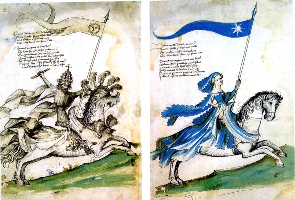 ZSIGMOND URALKODÁSÁNAK FORDULÓPONTJA (1400-1404) Zsigmond király lovas képe, Konrád Kyeser Bellifortis című kéziratából, 15.