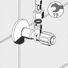 ) 2 Leiding spoelen, hoekregelkran sluiten. 3 Evt. hoekregelkraan met filter monteren. 4 Type HD-M: Korffilter erin zetten. 5 Type ND-M: Debietbegrenzer en Korffilter monteren. 1 Monter le robinet.