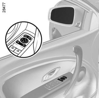 VISSZAPILLANTÓ TÜKRÖK 1 A 3 B C 2 D E Behajtható visszapillantó tükrök (Járműtől függően) A gépjármű zárásakor a visszapillantó tükrök automatikusan behajtódnak (kapcsoló 2 B állásban).