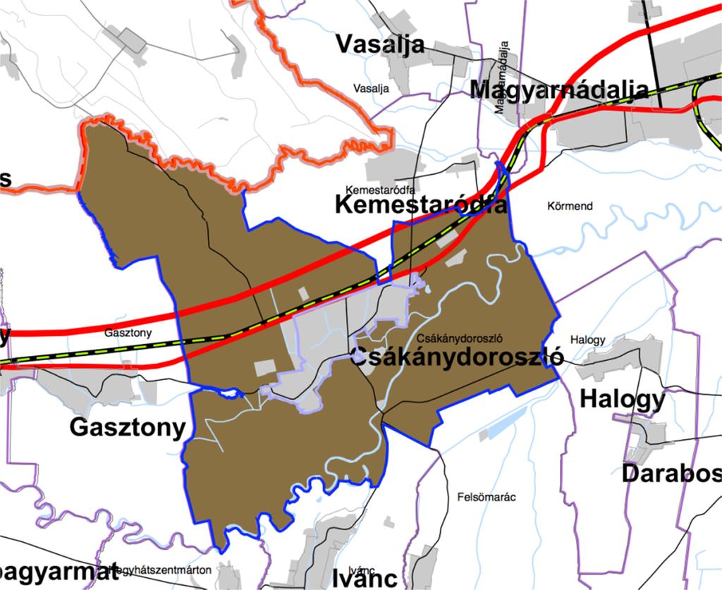 13. ábra - Csákánydoroszló a VMTrT Ásványi nyersanyag-gazdálkodási terület övezetében Forrás: VMTrT Az OTrT fontosabb előírásai az alábbiak: Az ásványi nyersanyagvagyon-terület övezetét a