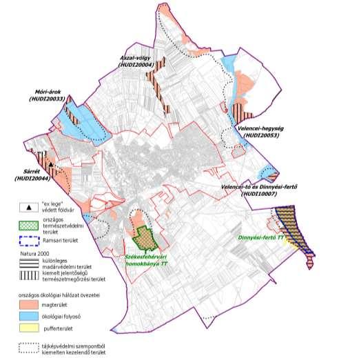 15. térkép: Székesfehérvár igazgatási területén védelem alatt álló területek Forrás: 2/1990. (XI.21.) sz. KTM rendelet Székesfehérvári Homokbánya Természetvédelmi Terület Alapítás: 2/1990. (XI. 21.