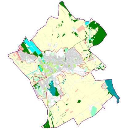 18. térkép: Székesfehérvár zöldfelületi rendszere Közparkok, közkertek A város jelentősebb zöldterületi létesítményeinek területi elrendeződése nem egyenletes, a közparkok szükségszerűen az intenzív