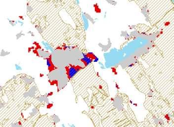 térkép: Beépített területek alakulása 2030-ra a korábbi és a módosított hatályos OTrT forgatókönyv szerint, Székesfehérvár környékén Forrás: LÖTK, 2013 A felülvizsgálati anyag megalapozó munkarésze