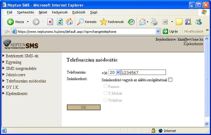 Telefonszám módosítás A GY.I.K. felületre lépve az SMS szolgáltatással kapcsolatban gyakran ismételt kérdésekre olvashatjuk a válaszokat. GY.I.K.: Gyakran feltett kérdésekre adandó válaszok A bejelentkezési felületről ugyanúgy elérhető a GY.
