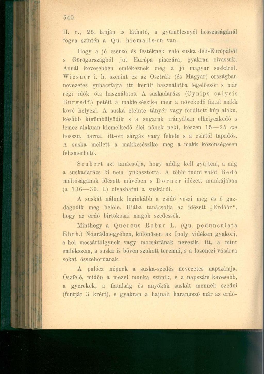II. r., 25. lapján is látható, a gyümölcsnyél hosszaságánál fogva szintén a Qu. hiemalis-on van.