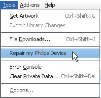 18 A lejátszó javítása a Philips Songbird alkalmazással Tanács A lejátszó javítása után, a CD-ROM partíció és a Philips Songbird telepítő eltávolításra kerül a lejátszóról.