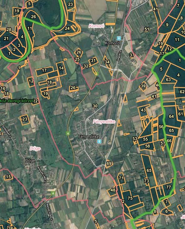 3.2. ábra: Az Erdőtérkép részlete Fényeslitke község közigazgatási területére vonatkozóan (Forrás: www.erdoterkep.nebih.gov.hu) A 3.2. ábra ábrázolja a NÉHIB által lehatárolt üzemtervezett erdők térképét.