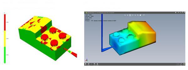 12. ábra Műanyag üregkitöltésének vizsgálata Solidworks-ben [36] A hálókialakítás terén történtek fejlesztések eredményeként megjelent az ortogonálistól eltérő voxelháló kialakítás, ami még