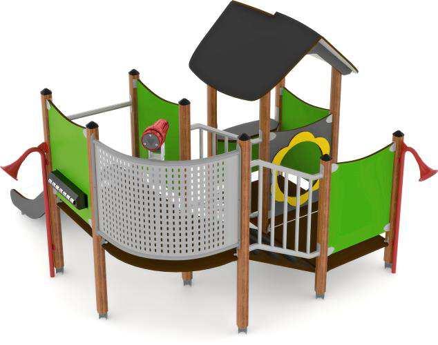 HAGS 8046903 UNIMINI BEXY mászóvár Mászóvár fa oszlopokkal és HPL oldallapokkal.