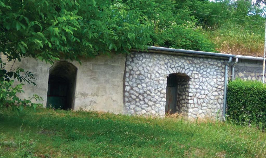 ELŐTETŐK Az ostoros utcai pincék jellegzetessége az egyszerű, kővel burkolt, négyszögletes, támfalas megjelenésű homlokzati forma.