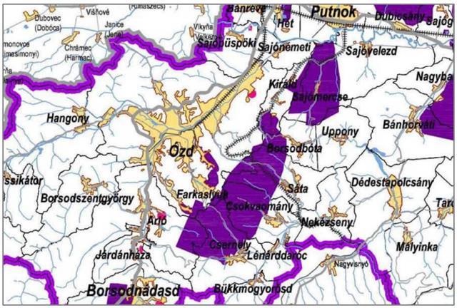 2. ábra: Országos és térségi tájrehabilitációt igénylő terület övezete Jelmagyarázat: országos tájrehabilitációs övezet térségi tájrehabilitációs övezet Forrás: Borsod-Abaúj-Zemplén Megyei