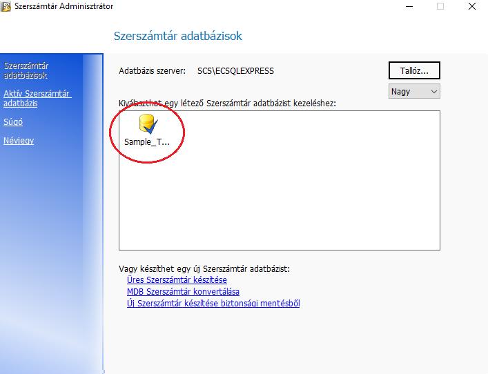8. Majd kijelöljük a létrejött adatbázist (Sample_T ): 9.