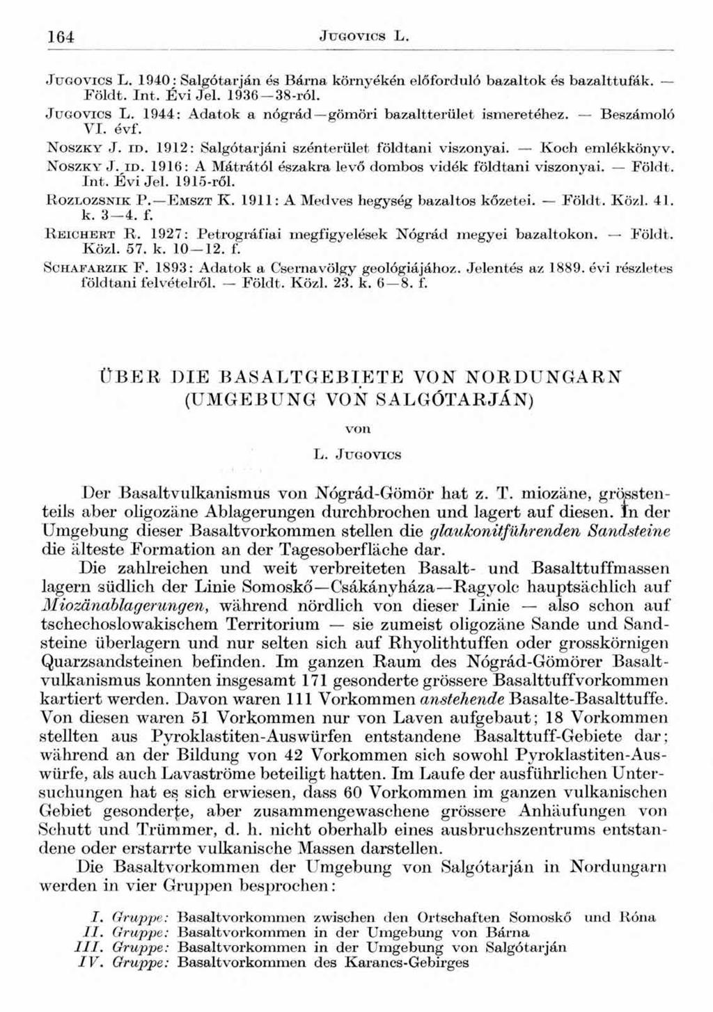 164 JUGOVICS L. Jucovics L. 1940: Salgótarján és Barna környékén előforduló bazaltok és bazalttufák. Földt. Int. É v ije i. 1936 38-ról. J u g o v i c s L.