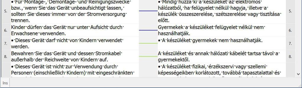 Minél sötétebb a szín, annál valószínűbbnek tartja a program, hogy a két szegmens összetartozik. Kék vagy rózsaszín színnel jelennek meg a felhasználó által összekötött szegmensek.