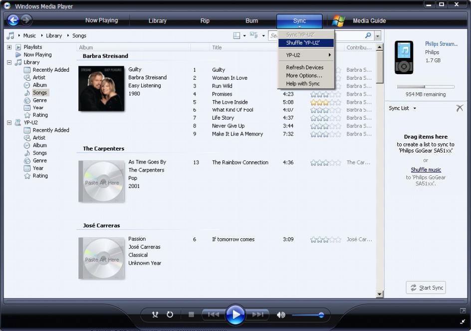 4.3.5 Kézi szinkronizálandó fájok keverése a lejátszón A Szinkronizálandó keverése funkció Windows Media Player-ben alkalmas a lejátszón található helyek felismerésére és a lejátszót a fájlok kevert
