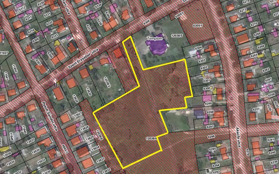 Tatabánya, Kertváros lakócélú ingatlan Ingatlan címe: Tatabánya, Akácfa, Szent Erzsébet és Petőfi út által határolt terület Helyrajzi szám: 12038/6 Földterület: 33 244 m 2, ebből értékesítésre
