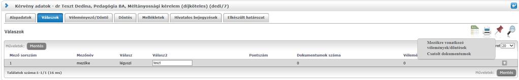 Csak a Válasz2 mező értékét lehet módosítani ezen a felületen.