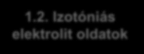 1. Folyadék és elektrolit terápia 1.2. Izotóniás elektrolit oldatok Izotóniás, de nem izoioniás Osmolaritása 300±10 mosm/l megegyezik a plazmáéval Inf. Natr.chlor.