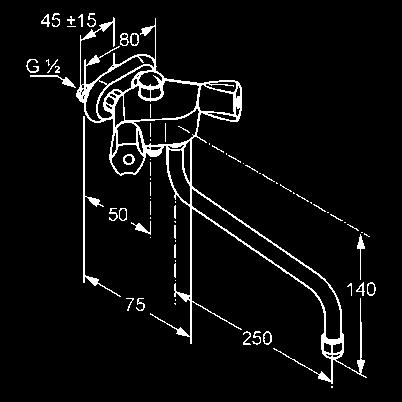 kifolyó: 250 mm perlátor M 22 x 1 automatikus kád/zuhany váltó visszafolyásgátlóval