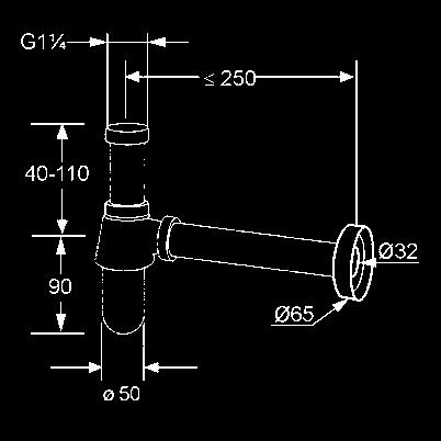 570 buraszifon G 1 1/4 G 1 1/4 x 32 mm 32 x 200 mm-es lefolyócsővel