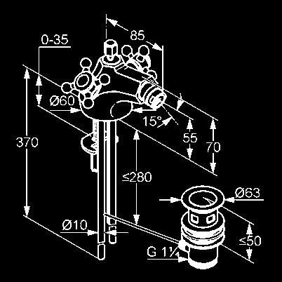 gömbcsuklós kaszkád perlátor M 24 x 1 kerámia felsőrész 180 lefolyógarnitúra G 1 1/4 vörösrézcső 10 x 1 mm