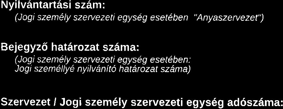 Ajt6 Nyilv6ntart6si sz6: (Jogi szedly szeruezeti egys6g eset6ben: "Anyaszervezet") @-Etr- 2l4l21419 Bejegyz6 hatirozat sz6a: (Jogi sze6ly szervezeti egyseg esetdben; Jogi szeellye nyilvanito