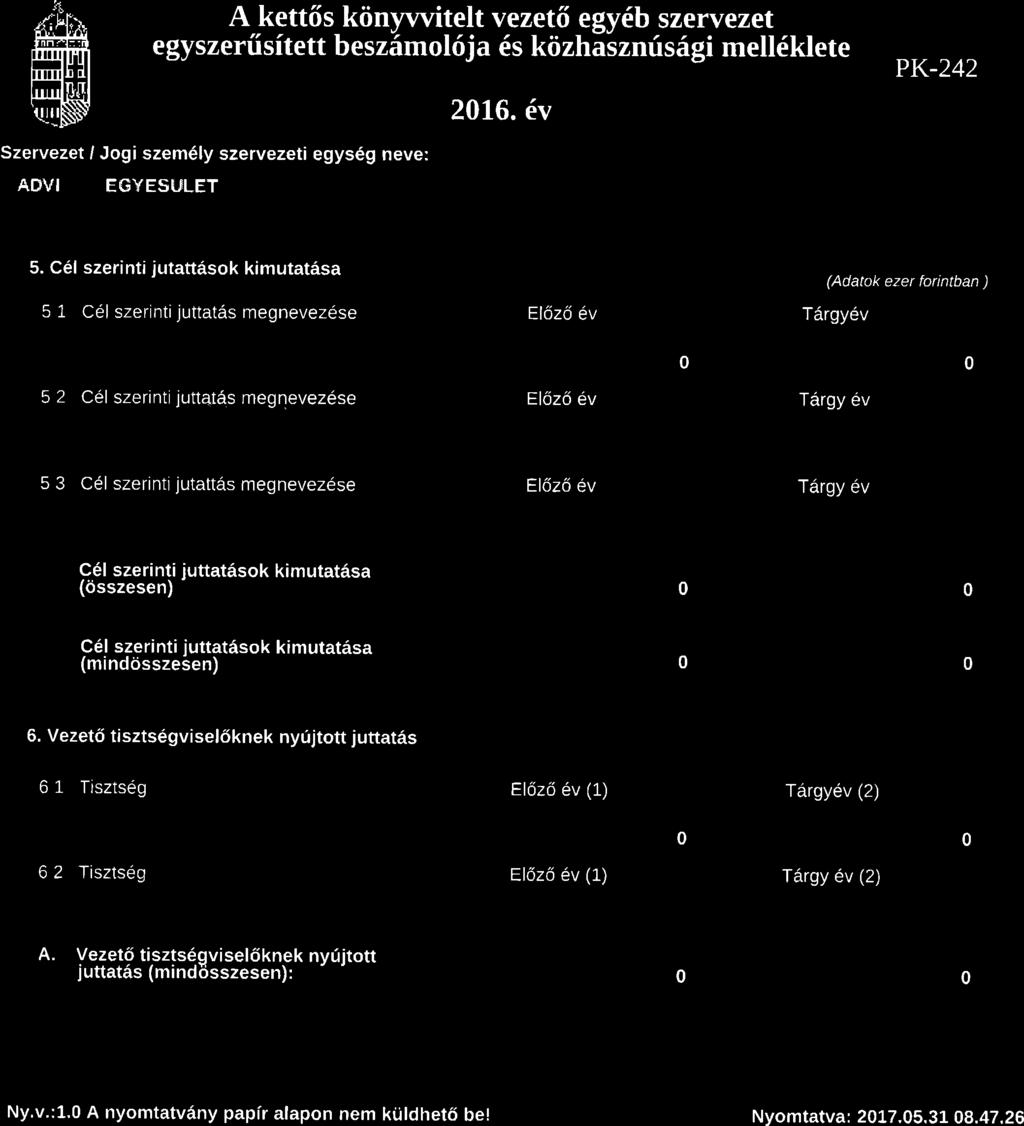 dr& ru A kett6s kiinywitelt vezet6 egy6b szervezet egyszeriisitett besz6ol6ja 6s kiizhasznfsrigi ell6klete ADVI EGYESI,'LET 5.