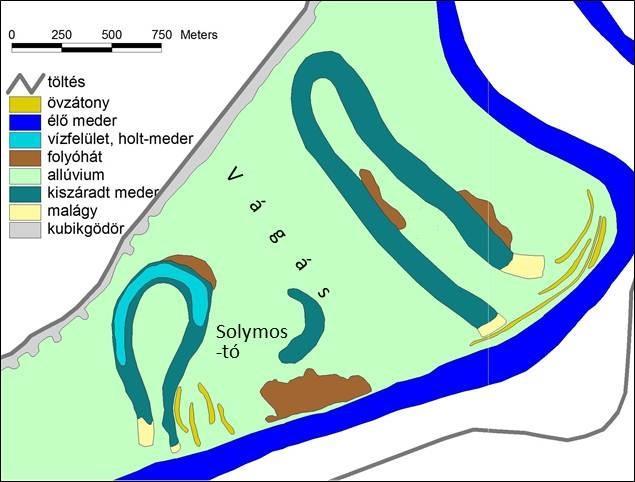 4.3.2. Szilvás-szeg 22. ábra. A Vágás-szeg geomorfológiai vázlata. A Szilvás-szeg területén egy természetes és egy mesterséges kanyarulat lefűződést is találhatunk.