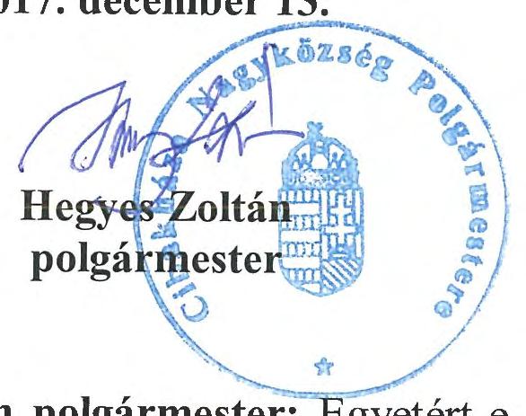 Értesülnek: Képviselő-testület tagjai helyben, Hegyes Zoltán polgármester helyben, Fekete Géza alpolgármester helyben, Török István jegyző helyben, Jáger Viktor János elnök CIBAGOLD Gyümölcs-