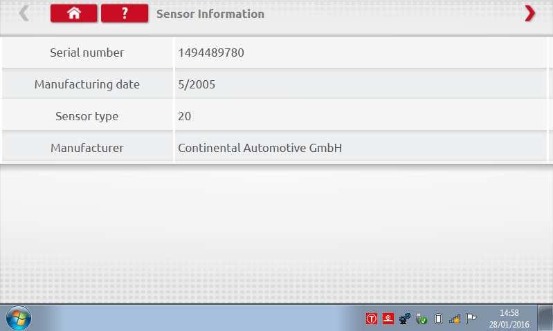 Érintse a"sensor információk" gombot, hogy információkat kapjon a csatlakoztatott