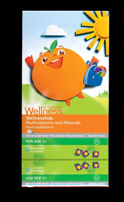 3 ÉVES KORTÓL a A WELLNESSKIDS HATÉKONYSÁGA IMMUNRENDSZER A-, C-, D-vitamin Cink, szelén Omega 3-zsírsav SZEMEK A-vitamin, riboflavin Cink Omega 3-zsírsav