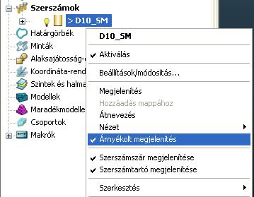 A kiválasztás után megjelenő ablakban megadhatjuk, az előző oldalon már ismertetett módon, a szerszám és a