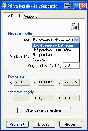 2. Megmunkálási környezet beállítása PowerMill 2.10 Szerszám kezdő és végpontjának megadása Segítségével adhatjuk meg a szerszám helyét a szerszámpálya kezdő és végpontjában.
