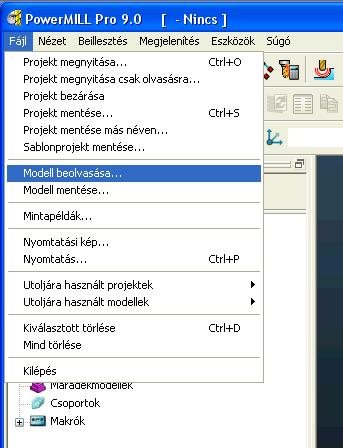 létre. A mintamodellek betöltése a Fájl menü Mintapéldák eszközsorából történhet.
