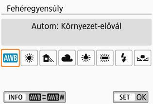 B: A fényforrásnak megfelelő beállításn A fehéregyensúly (WB) a fehér területek fehérségének biztosítására szolgál.