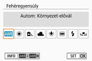 B: A fényforrásnak megfelelő beállításn Q Automatikus fehéregyensúly Az [Q] (Környezetprioritás) beállítással növelheti a kép meleg színeinek intenzitását volfrám izzóval megvilágított területről