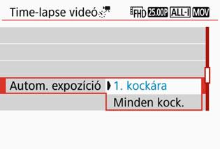 Az [Időköz] beállítás segítségével adja meg a felvételi időközt (óra:perc:másodperc formátumban). A [Felv.k.száma] beállítás segítségével adja meg a felvételek számát.