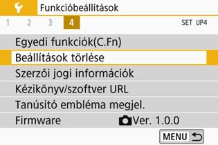 Praktikus funkciók 3 A fényképezőgép visszaállítása alapértékekren A fényképezőgép felvételkészítési funkcióinak beállításai, valamint a menübeállítások visszaállíthatók az alapértelmezett értékekre.
