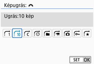 x Képek gyors keresése I Ugrás a képek között (Ugrásmegjelenítés) Egyképes megjelenítés esetén a <6> tárcsa elforgatásával az ugrási módnak megfelelően ugorhat előre vagy visszafelé a képek között.