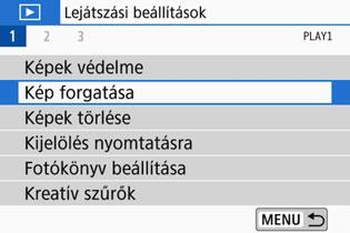 b A kép elforgatása A megjelenített képet a kívánt irányba forgathatja. 1 2 3 Válassza a [Kép forgatása] lehetőséget.