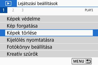 L Képek törlése Egyenként kiválaszthatja és törölheti a felesleges képeket, illetve egyetlen lépésben is törölheti az összeset. A védett képek (360. oldal) nem törlődnek.