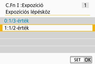 A <Y> <Z> gombok megnyomásával válassza ki az Egyedi funkció számát, majd nyomja meg a <0> gombot. Módosítsa a beállítást igény szerint.