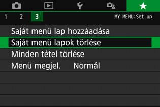 3 Tárolás a Saját menübenn Saját menü lapok törlése / Minden tétel törlése Ezzel a funkcióval törölheti a korábban létrehozott összes Saját menü lapot, vagy a Saját menü lapok alatt tárolt elemeket.