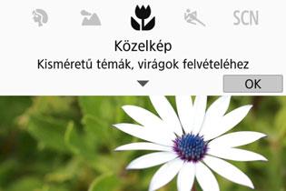 Megjelenik a kiválasztott felvételi mód leírása. Nyomja meg a <X> gombot.