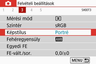 Nyomja meg a <0> gombot a beállításhoz. Ha nem az alapértelmezett beállítást használja, a menüelem kék színnel jelenik meg (csak a [z] lapon található menüelemeknél). Lépjen ki a beállításból.