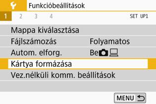 3 A kártya formázása Ha a kártya új, vagy korábban másik fényképezőgéppel vagy számítógéppel formázta, akkor formázza a kártyát ezzel a fényképezőgéppel.