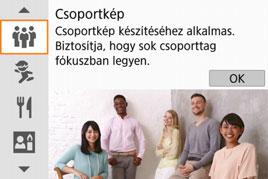 q Csoportképek készítése A <q> (Csoportkép) üzemmód segítségével csoportképeket készíthet.