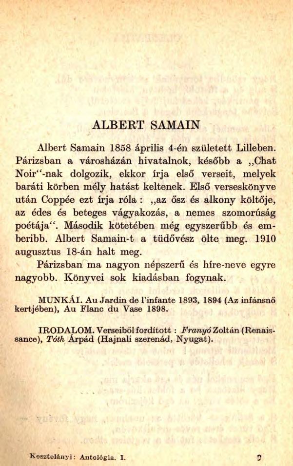 ALBERT SAMAIN Albert Samain 1858 április 4-én született Liliében.